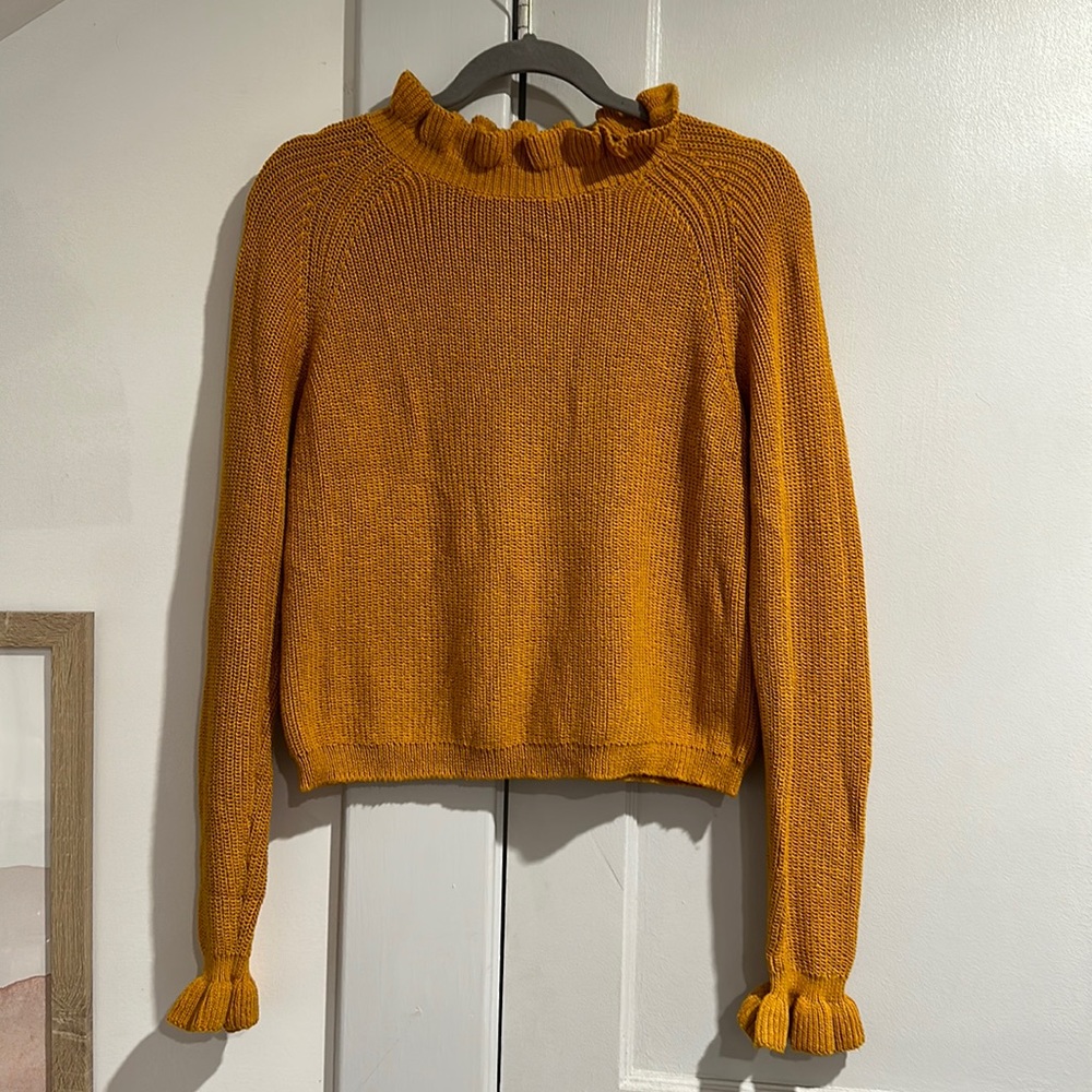H&M mustard color fringe neck sweater